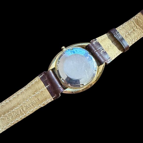 Vintage Hamilton Automatic Gold Tone Men\'s Wristwatch Brown Leather Band Date main image 4